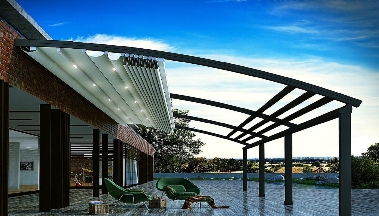 Retractable pergola wide